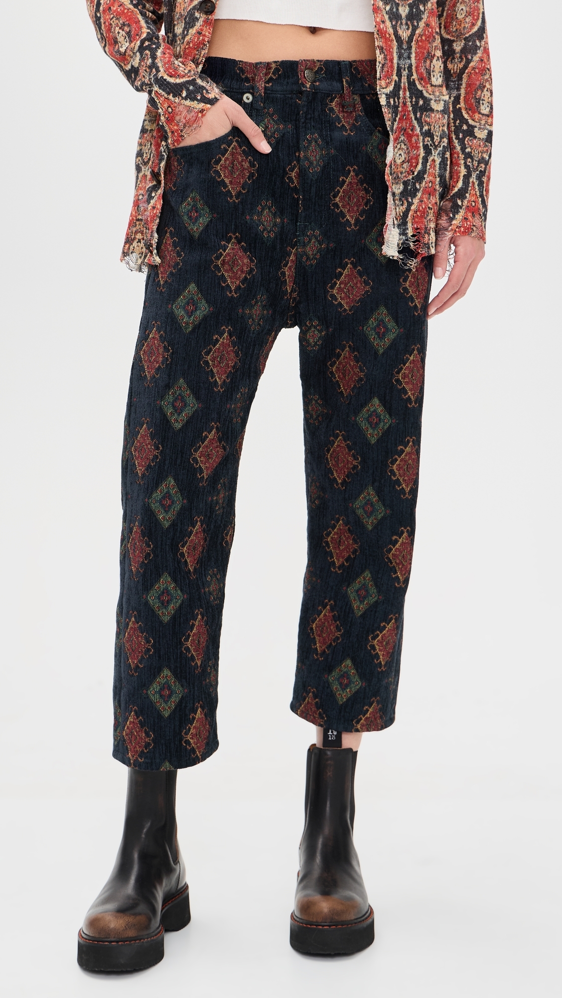 Tailored Drop Jeans Navy Blue Jacquard