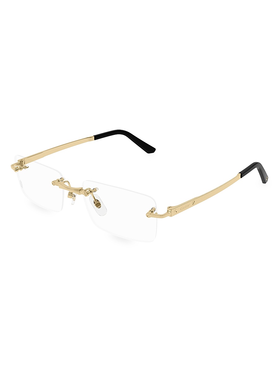 Men's 55MM 24K-Gold-Plated Rectangular Optical Eyeglasses - Clear Gold