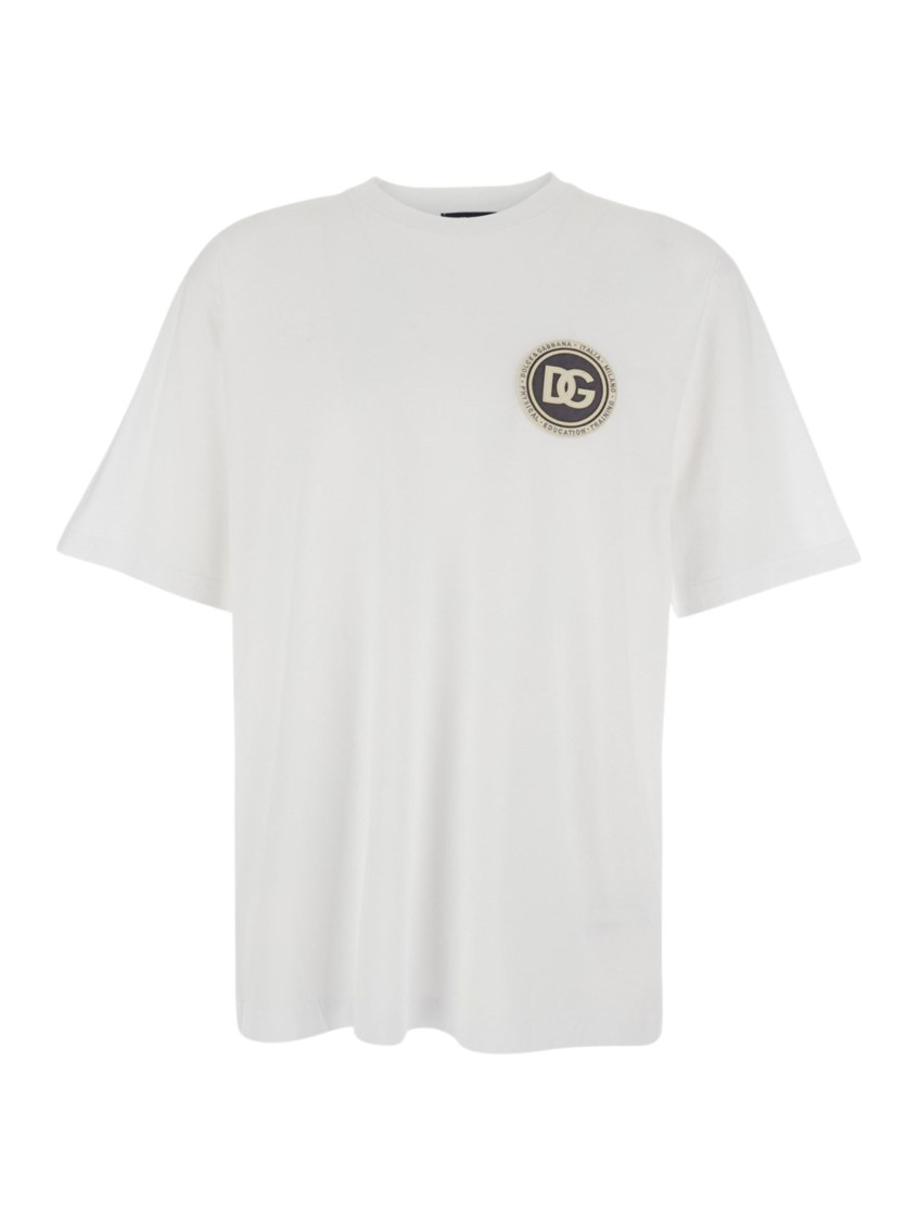 White Crewneck T-Shirt With Logo Embroidery On The Front In Cotton Man
