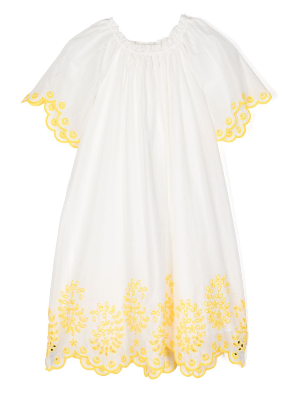Junie floral-embroidered cotton dress - White
