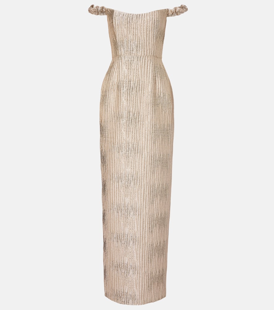 Yolanda off-shoulder brocade gown