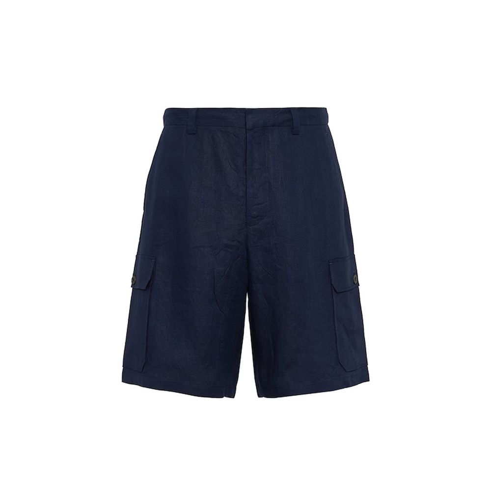 Linen Cargo Bermuda Shorts — Navy