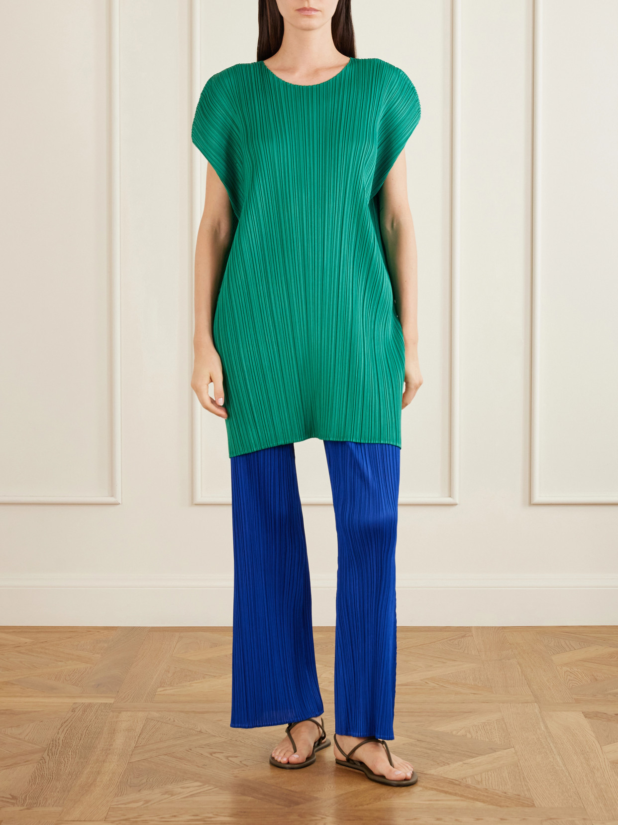 Plissé Mini Dress - Green