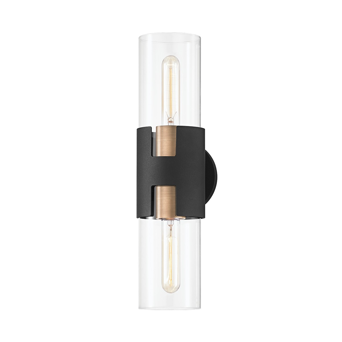 Amado 2-Light Wall Sconce in Patina Brass with Textured Black