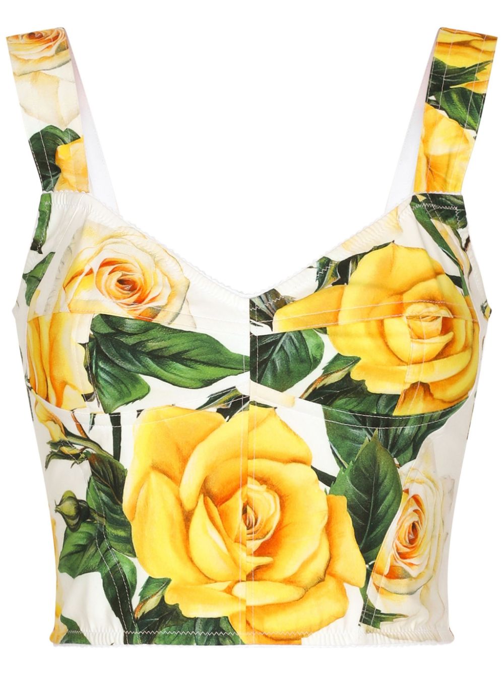 Rose-print corset top - White