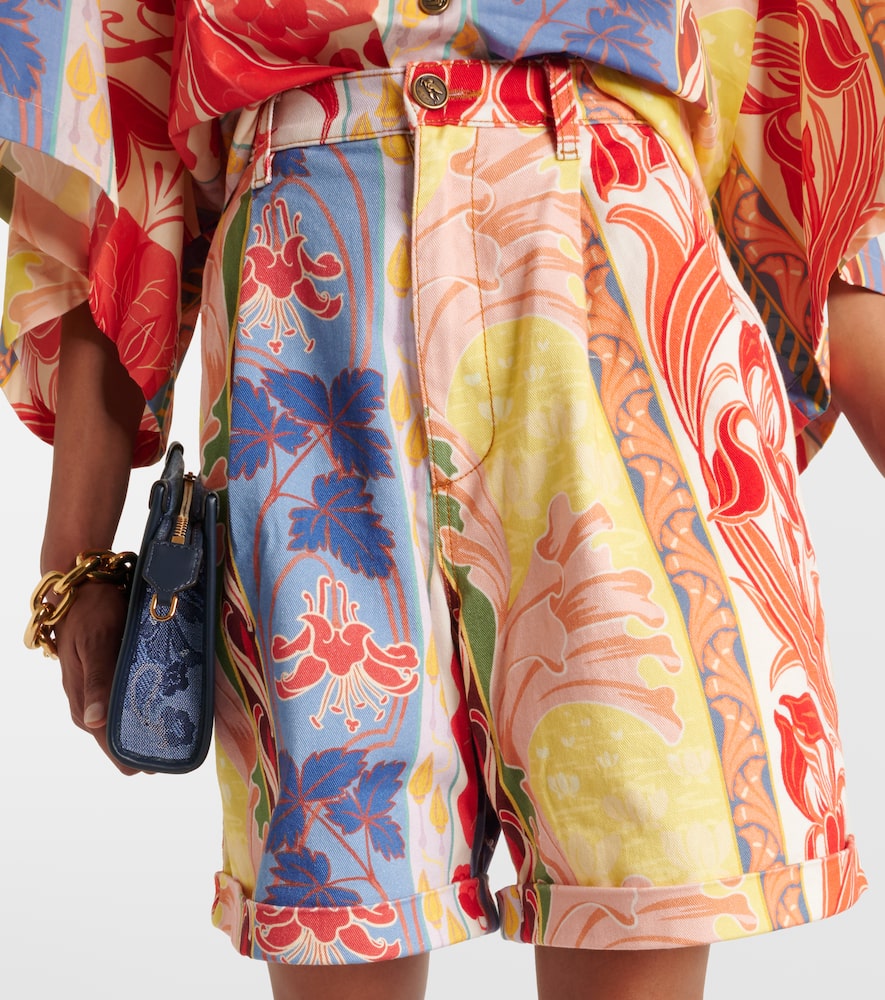 Printed denim shorts