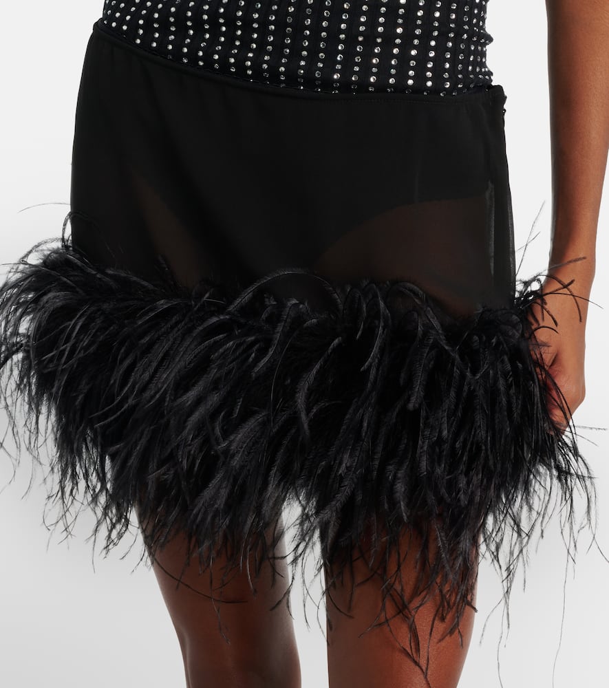 Sheer feather-trimmed miniskirt