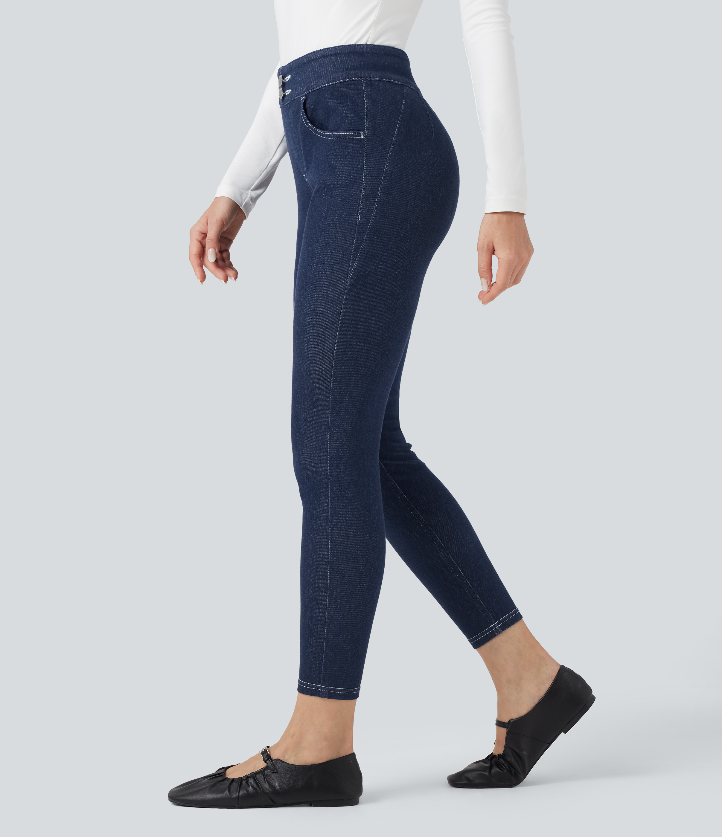 Flex™ - Lässige 7/8-Leggings mit mittelhohem Bund und Seitentaschen - Academy Blue Denim