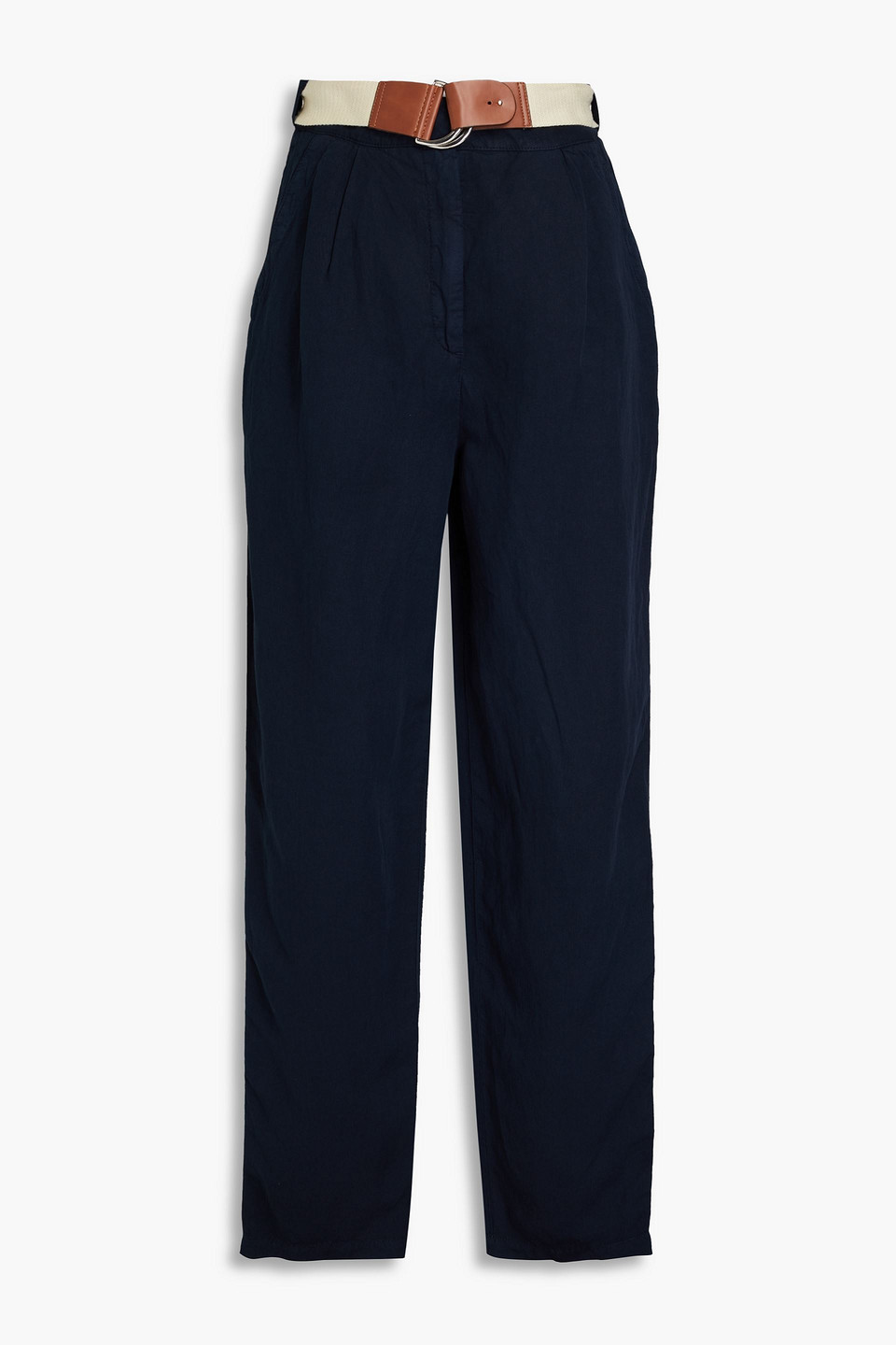 Belted Lyocell and linen-blend wide-leg pants