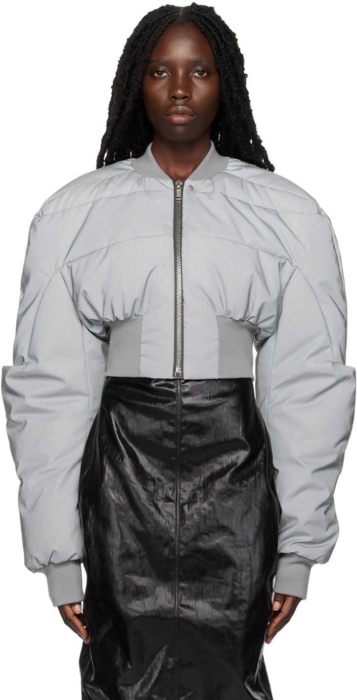 Gray Girder Cropped Down Bomber Jacket