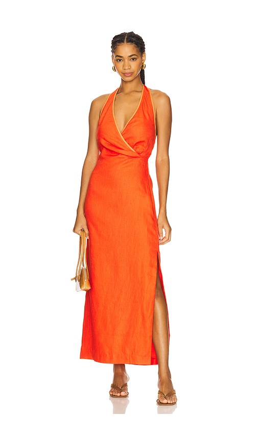 SIR. Panettone Twist Midi Dress in Orange.  3/L. Also in 0/XS, 1/S, 2/M