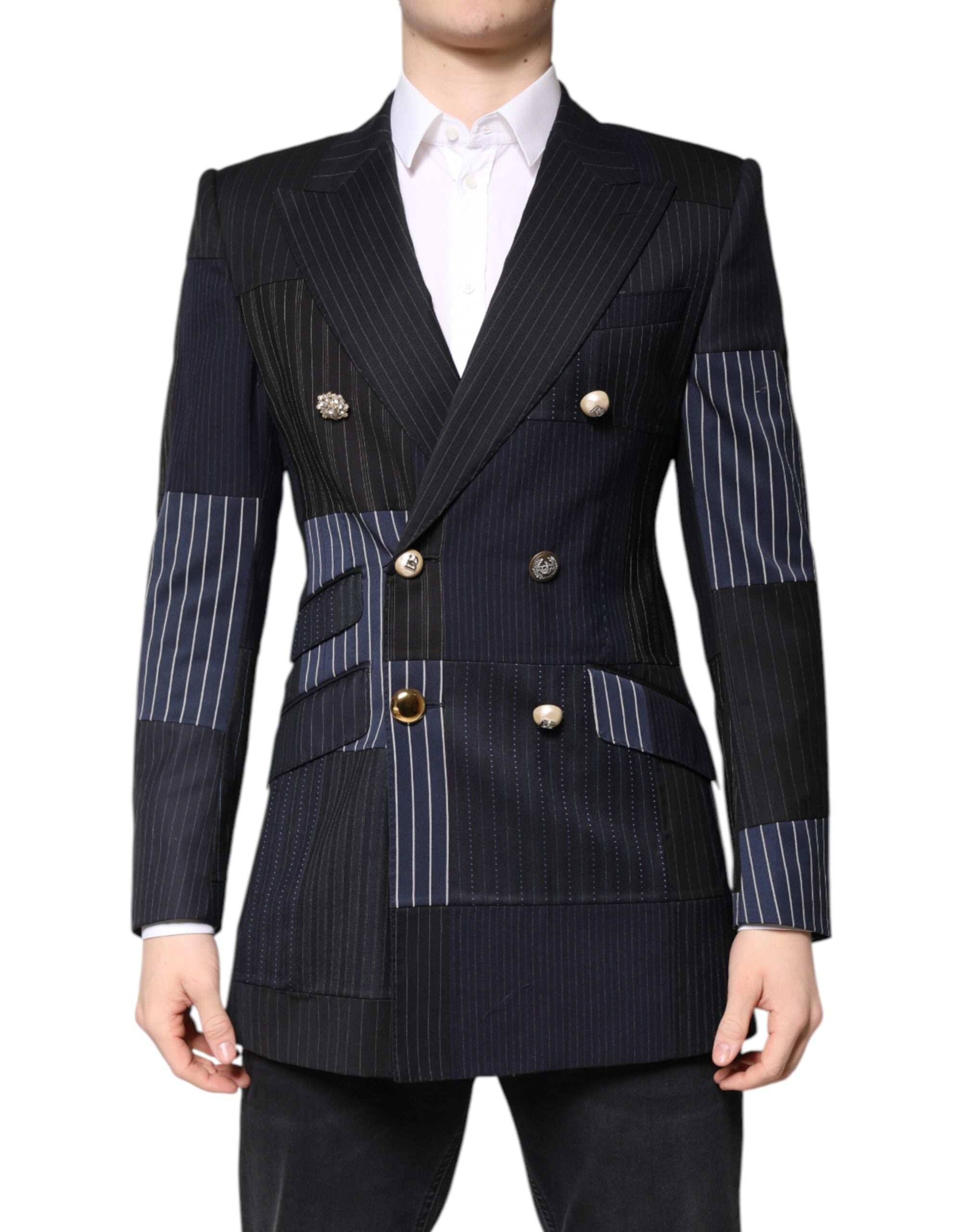 Pinstriped Patchwork Blazer — Multicolor