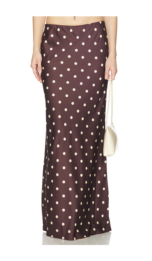 Runaway The Label Blaine Maxi Skirt in Chocolate & Lemon Polka Dot. L also in XS