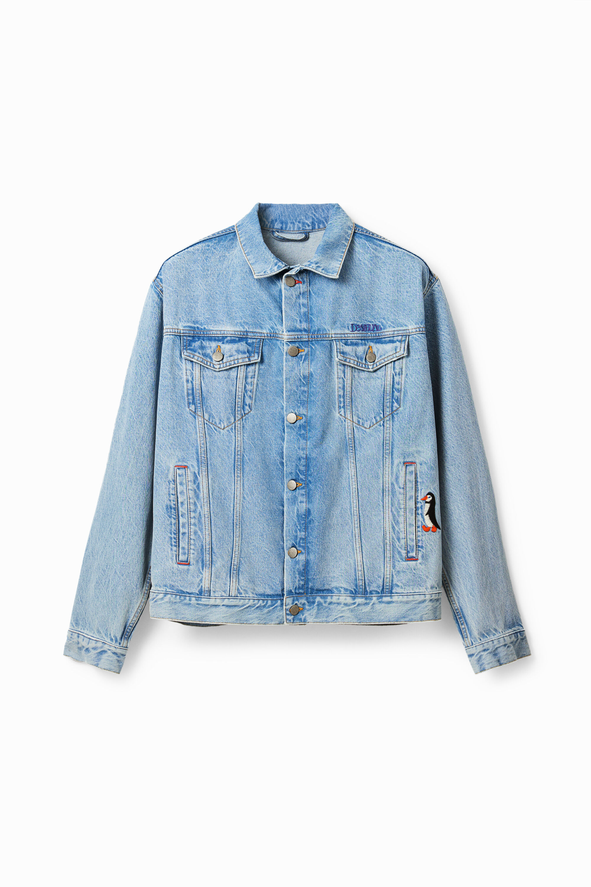 Embroidered denim trucker jacket