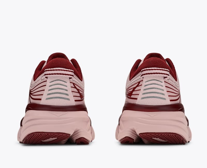 HOKA Women's Bondi 7 Shoes in Pink Opal/Varsity Burgundy