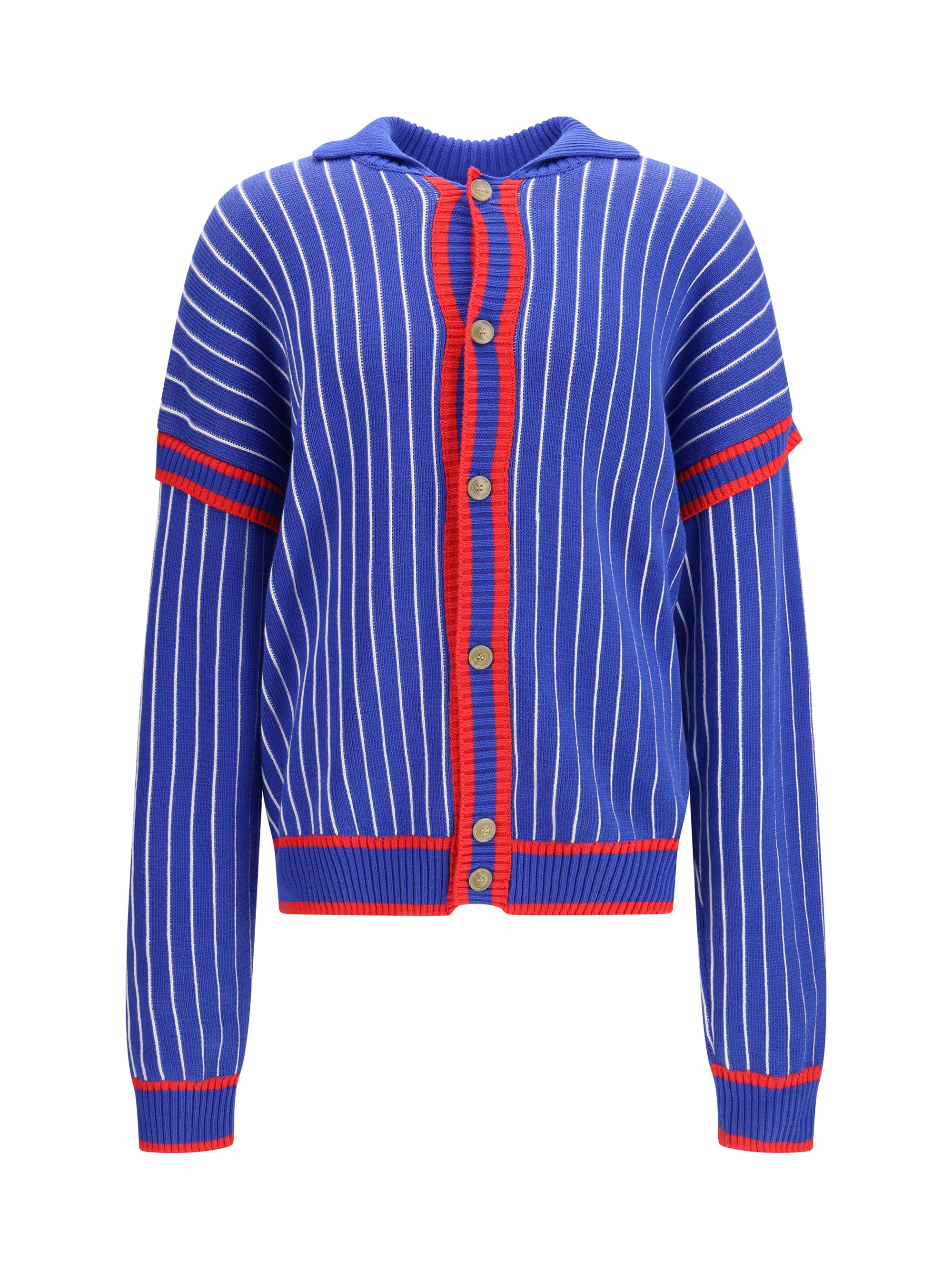 Pinstripe Cotton Cardigan — Blue