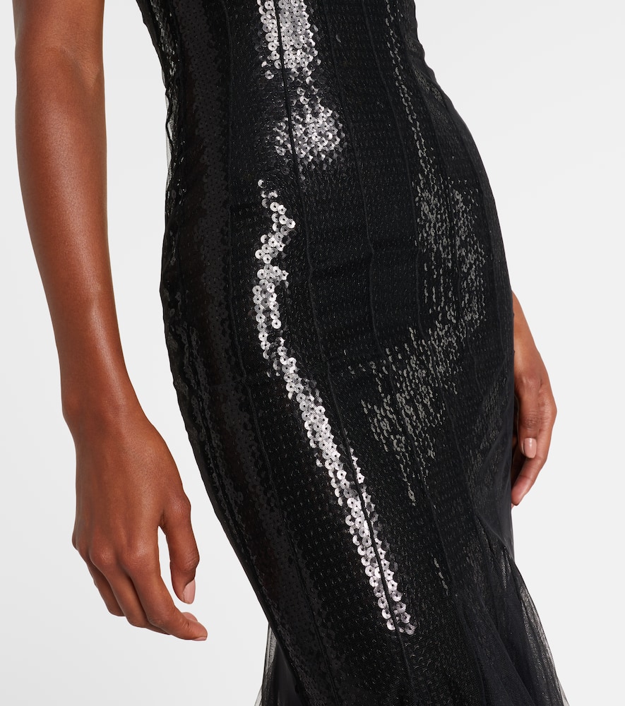 Sequined tulle and satin gown