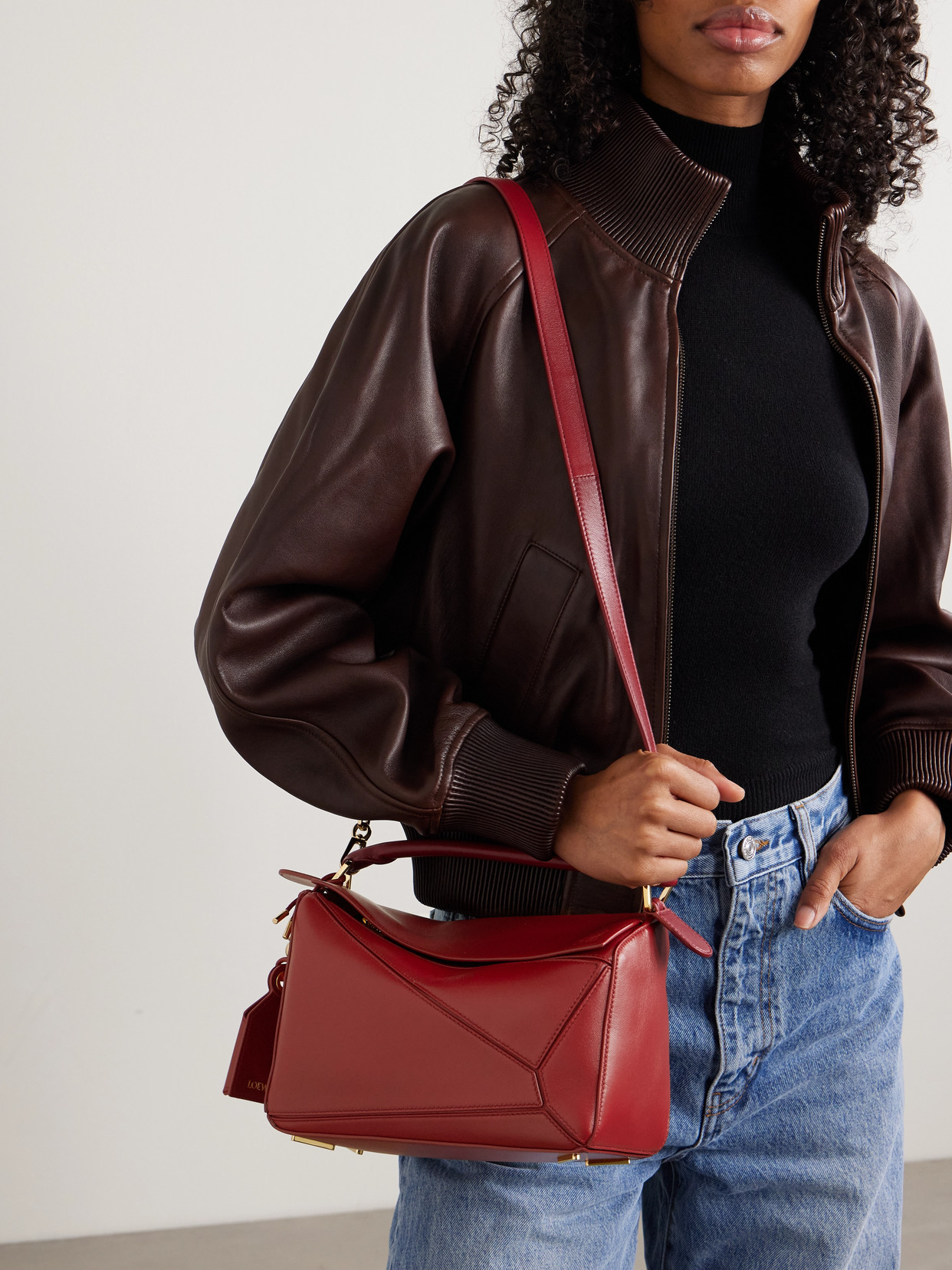 Featherlight Puzzle Small Textured-leather Shoulder Bag - Burgundy