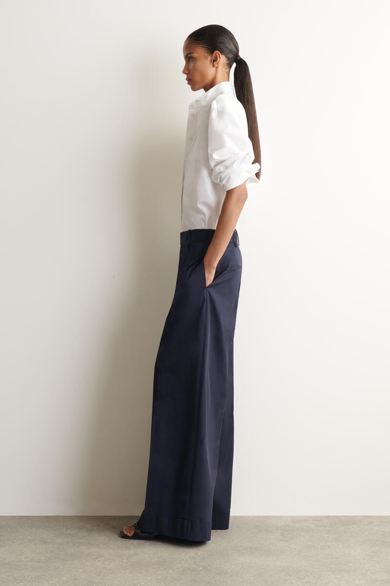 Cotton-Twill Wide-Leg Turn-Up Pants