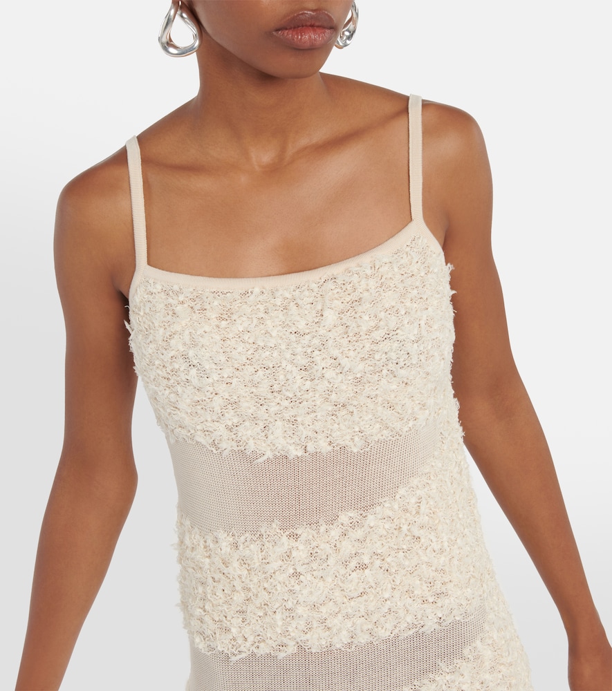 Paneled linen-blend gown