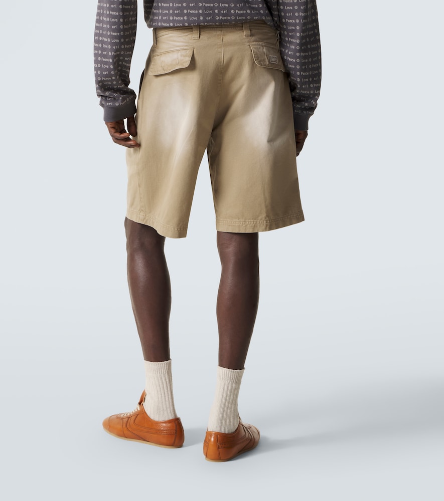 Pleated cotton twill Bermuda shorts
