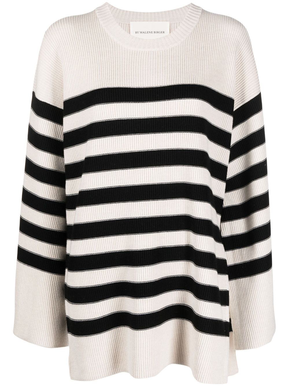Leon striped ribbed-knit jumper - White