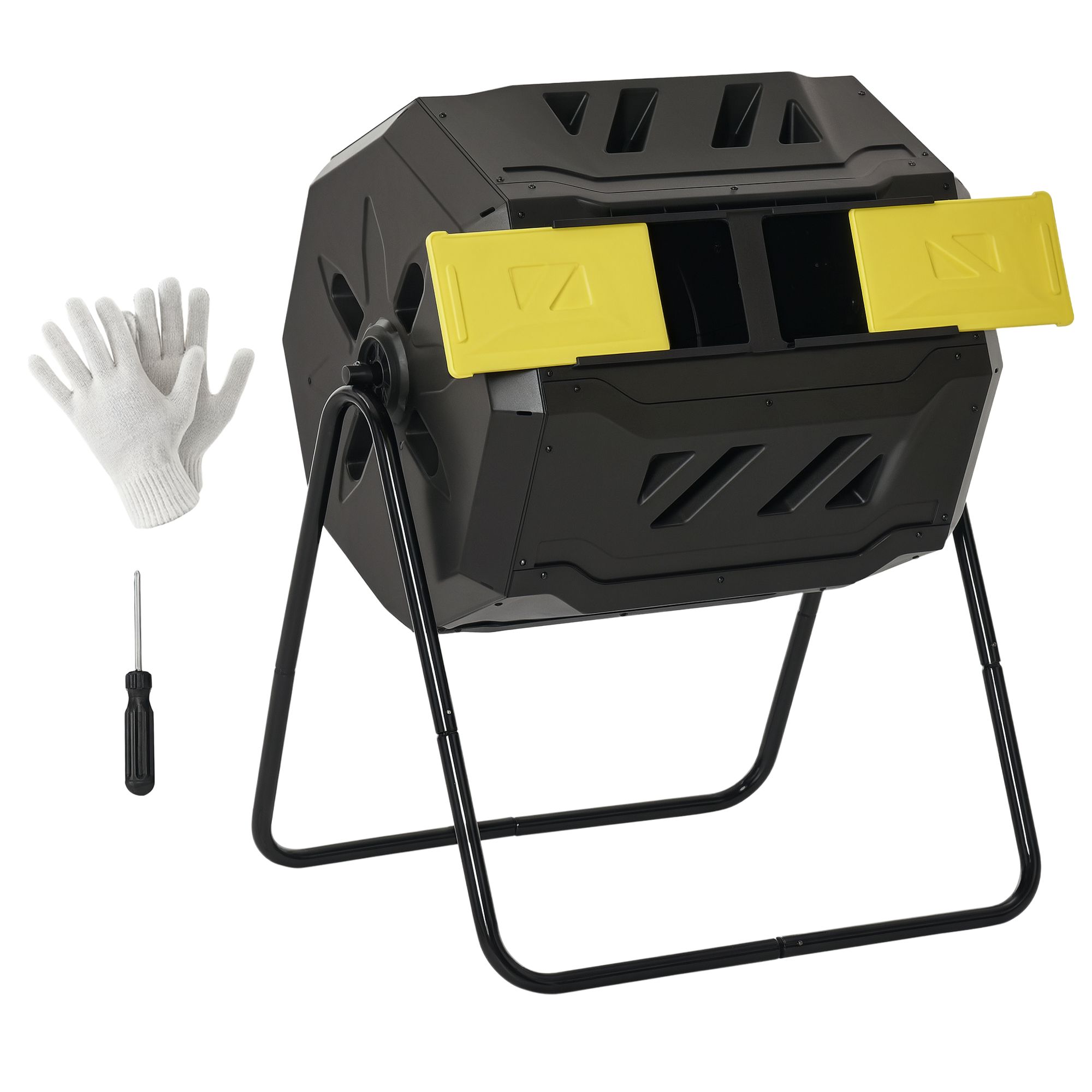 Outsunny 160L Outdoor Tumbling Compost Bin With Dual Chamber In Yellow