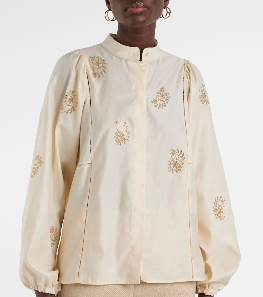 Caladio embellished cotton satin blouse