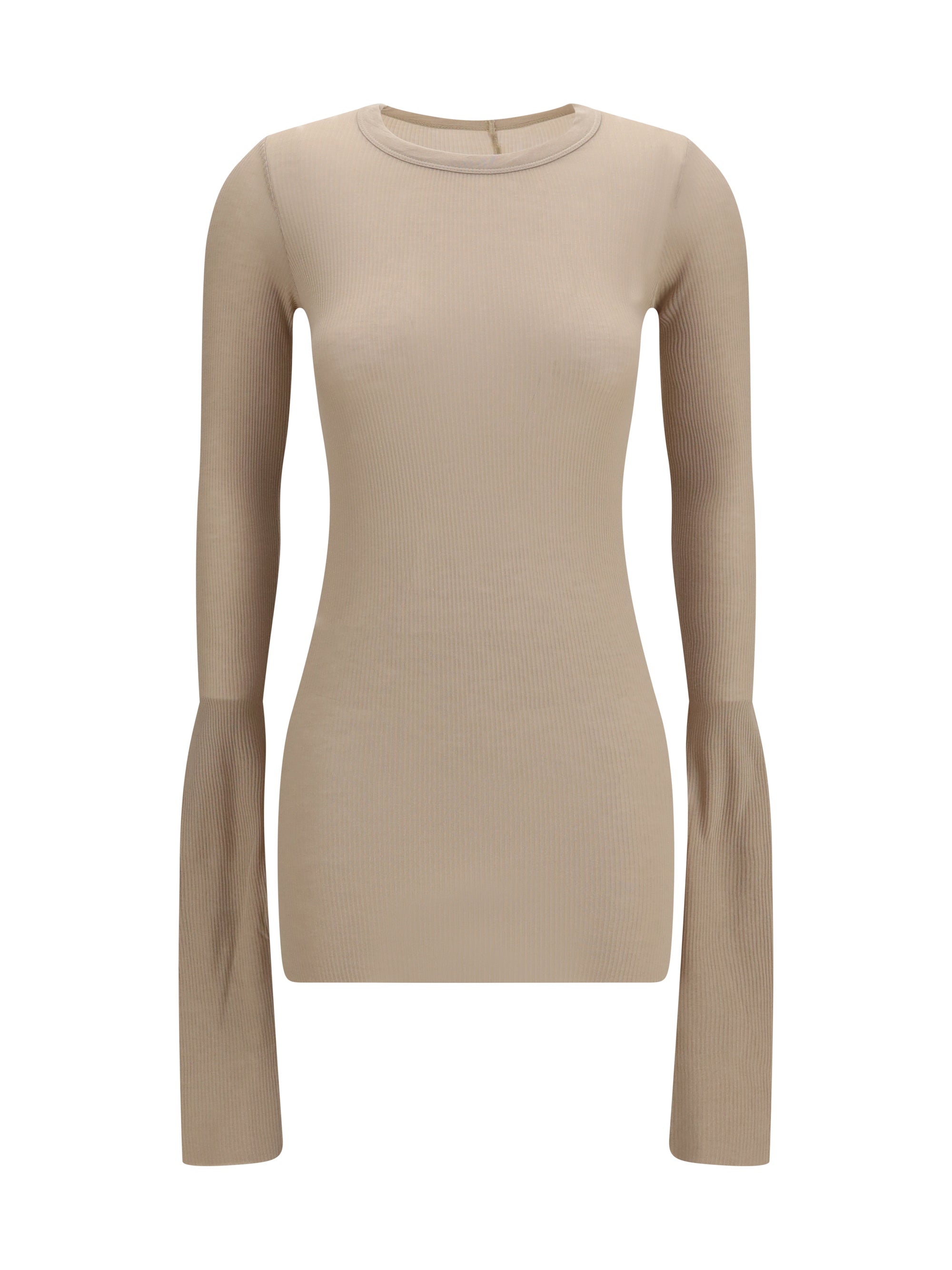 Ribbed-Knit Viscose-Silk Shirt — Beige