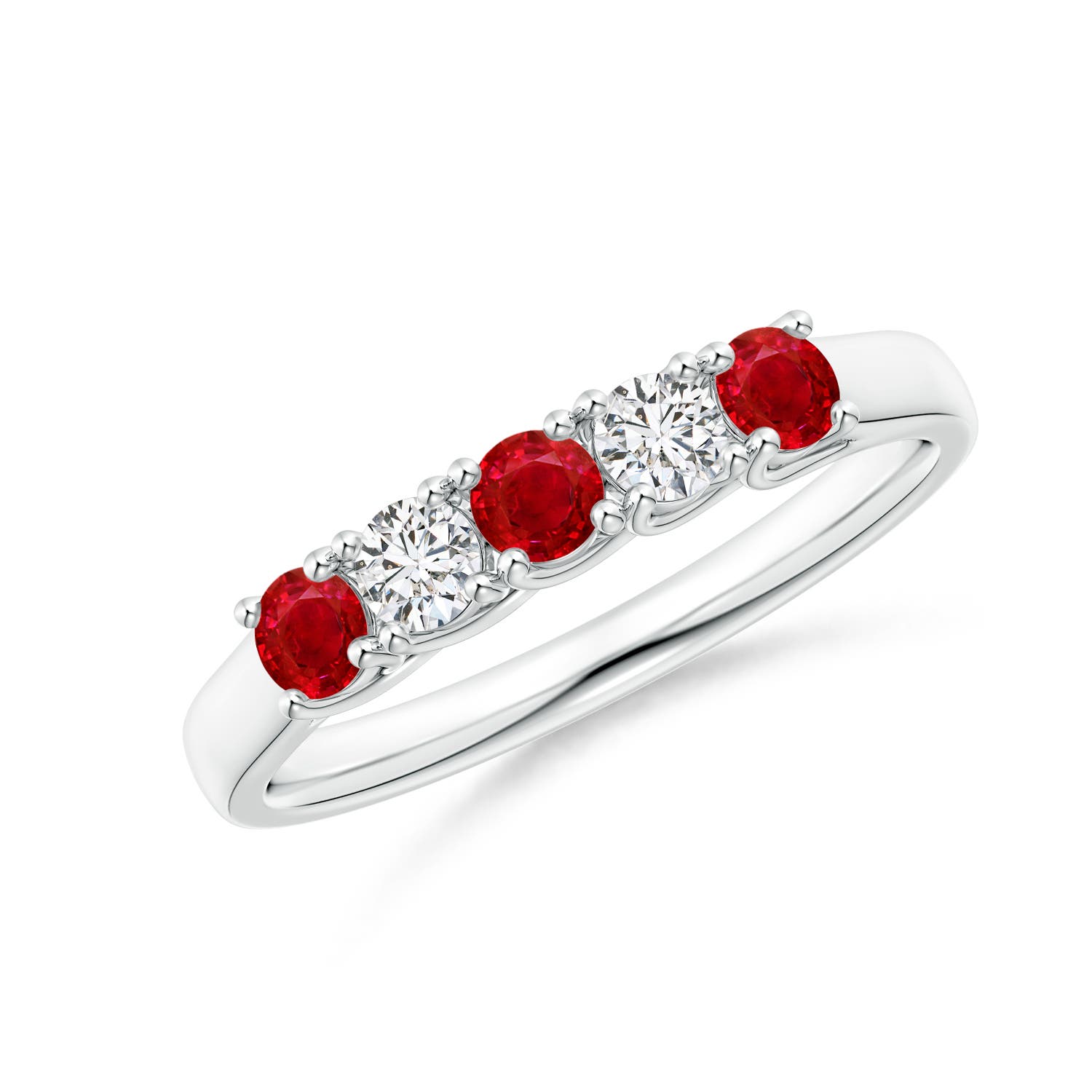 Angara 0.33 Carat Half Eternity Five Stone Ruby and Diamond Wedding Band in 18K White Gold
