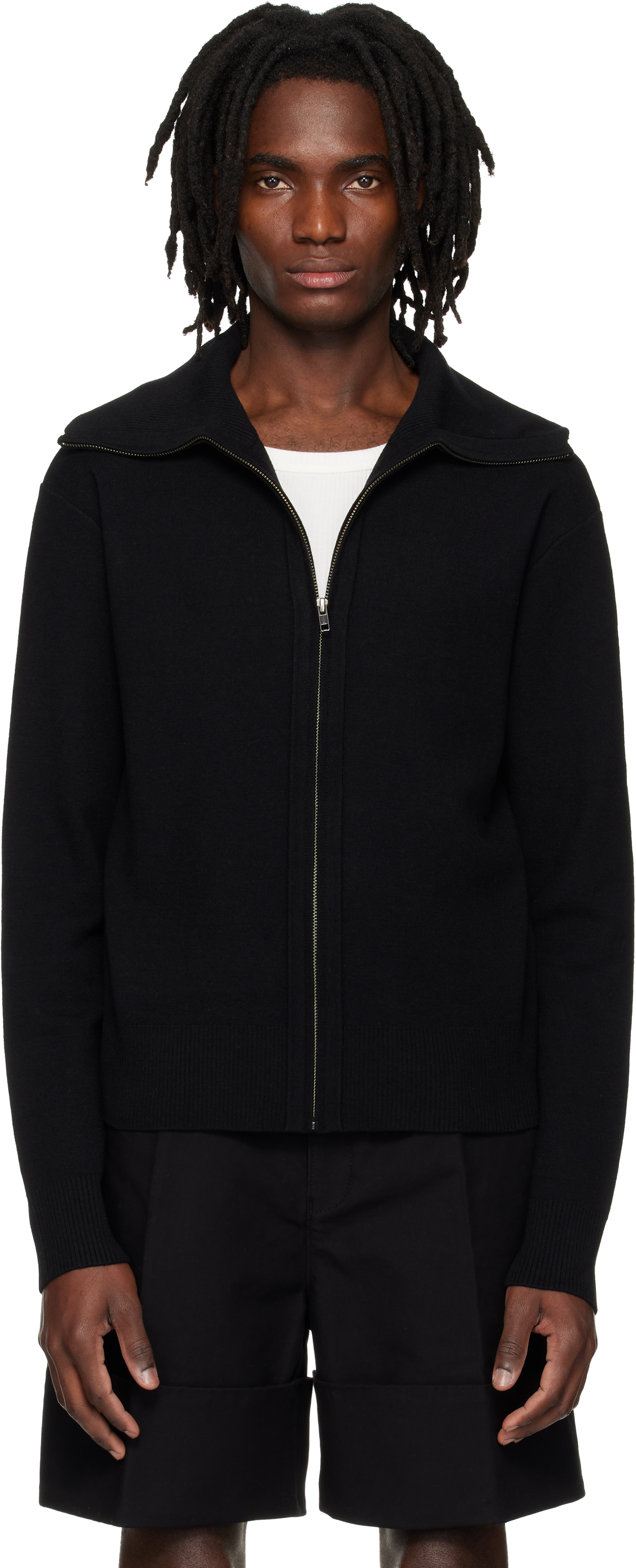Black Knit Zip Up Sweater