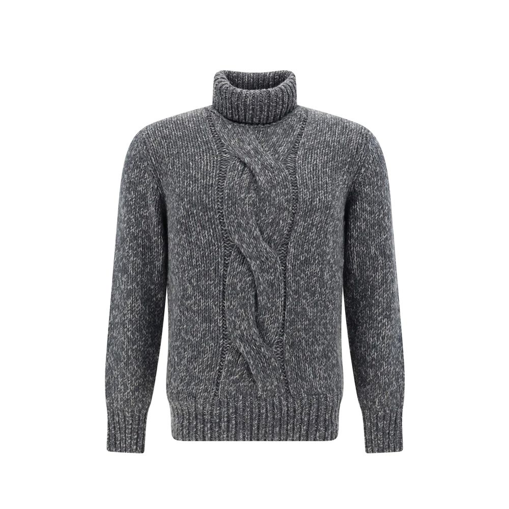 Cable-Knit Cashmere Sweater — Gray