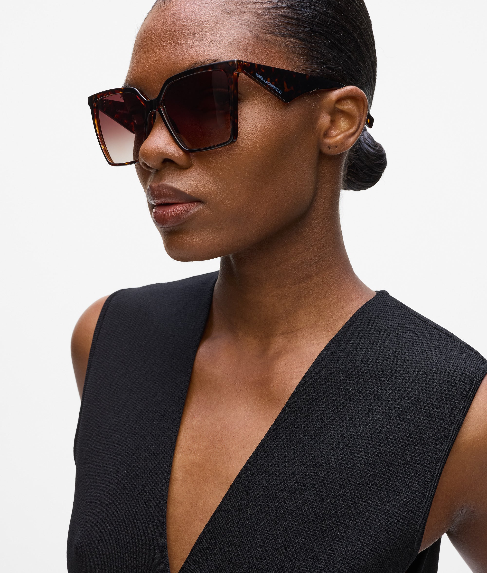 Karl Lagerfeld - Lunettes De Soleil Géométriques Fines, Femme, Tortue Foncée, : One