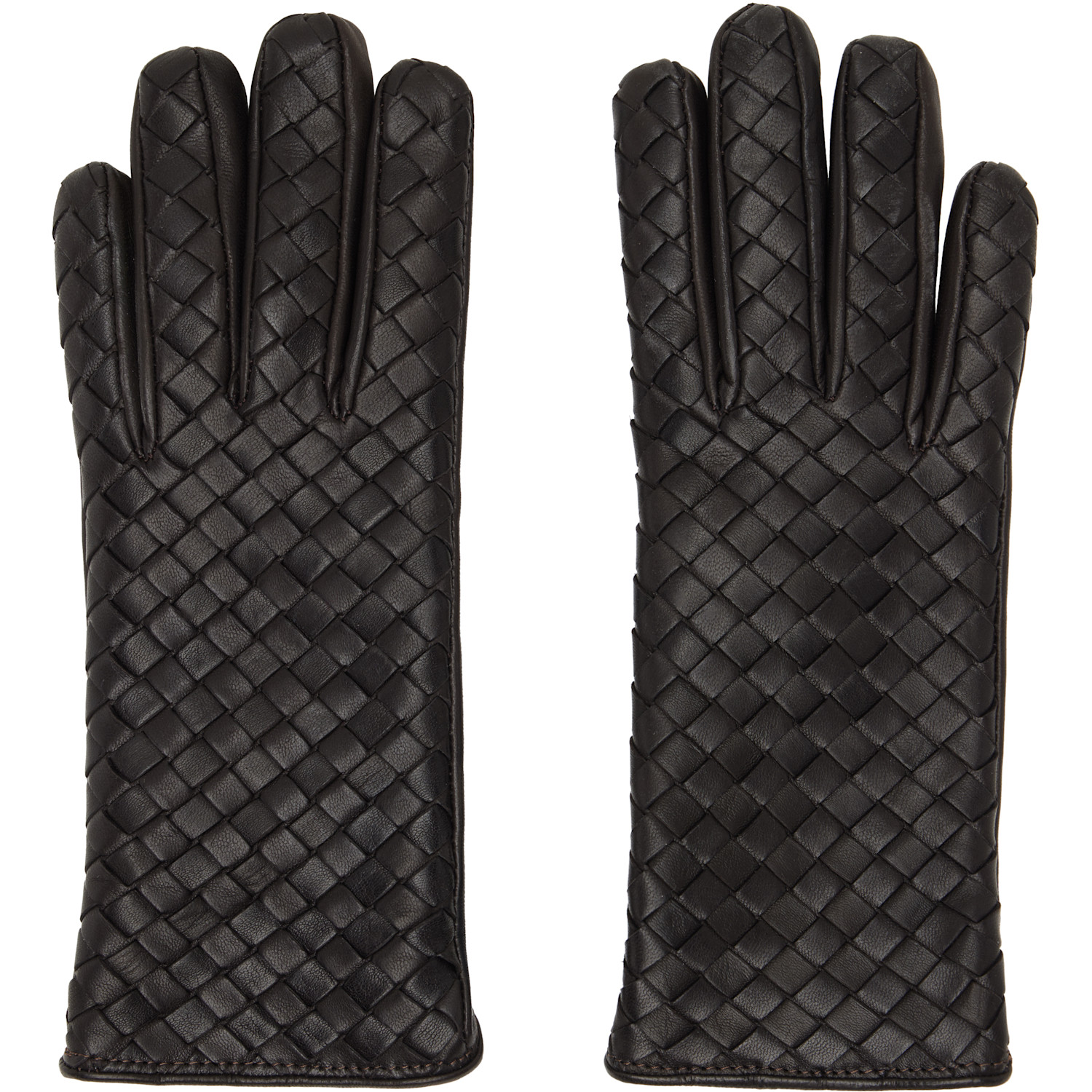 Brown Intrecciato Leather Gloves