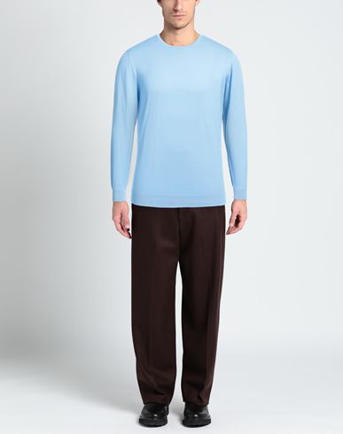 Man Sweater Sky blue Size 48 Cotton