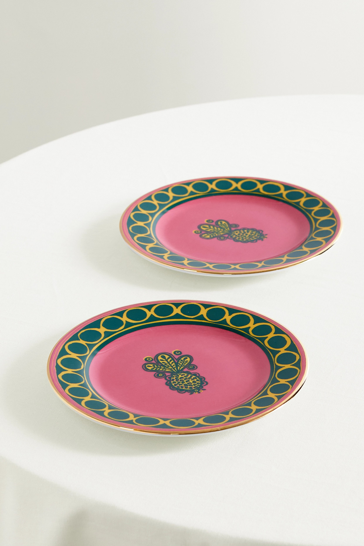Set Of Two Gold-plated Porcelain Dessert Plates
