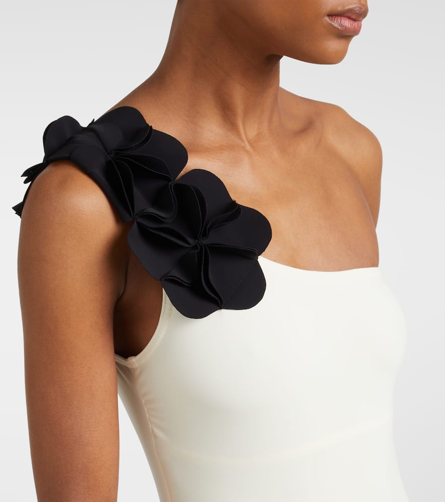 Tess floral-appliqué one-shoulder swimsuit
