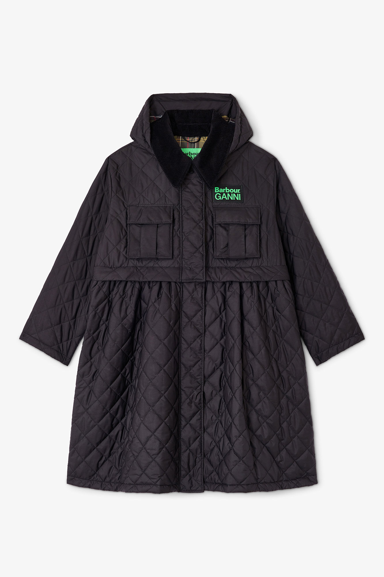 X Barbour Quilted Long Coat in Black