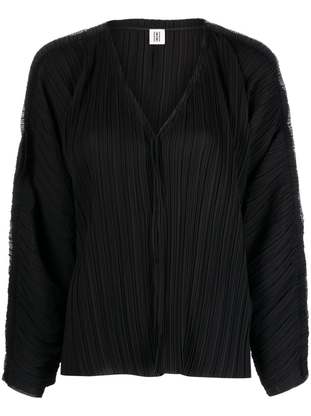 Plissé-effect V-neck sweatshirt - Black