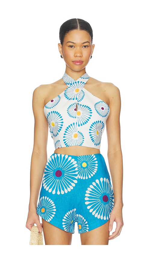 Cala de la Cruz Ivy Top in White, Blue. - S also in M