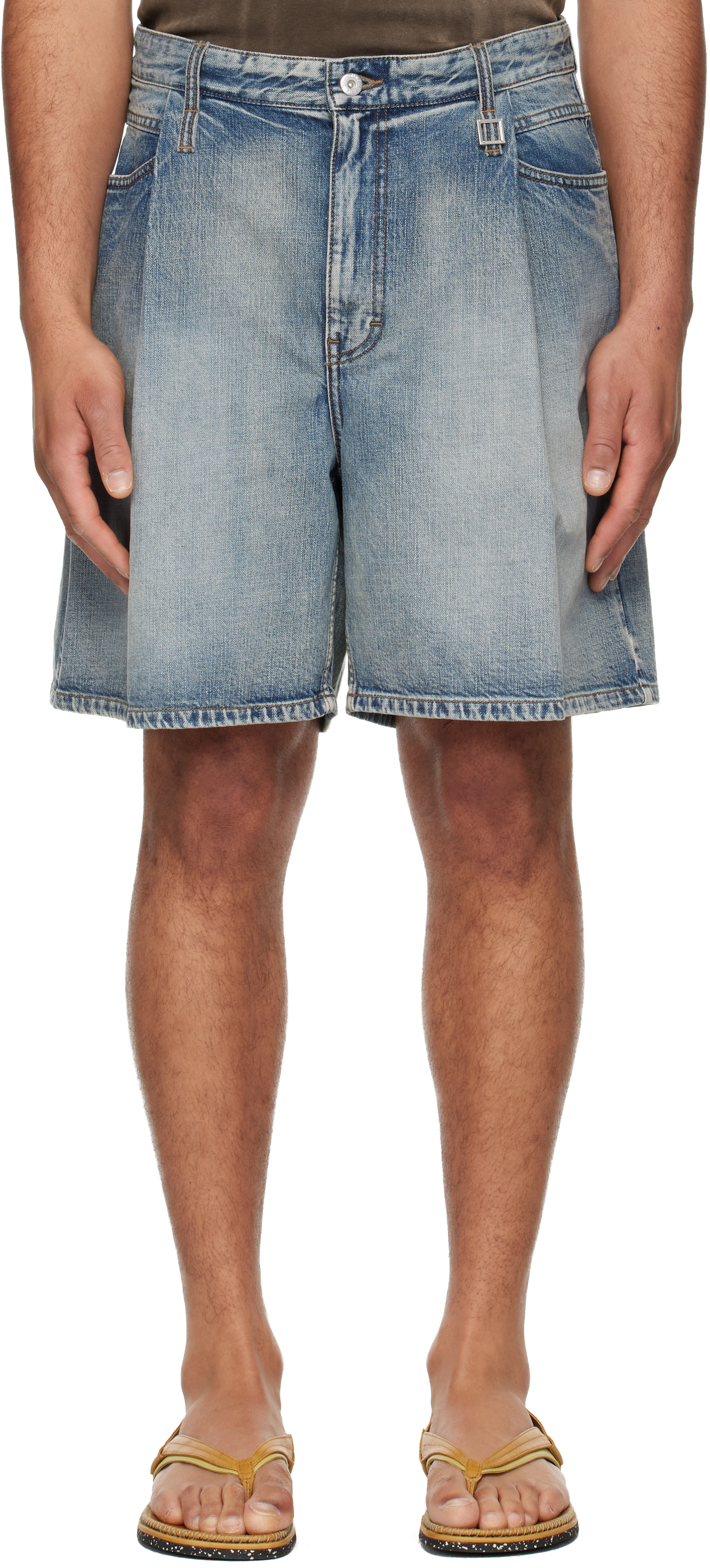 Blue One Tuck Denim Shorts
