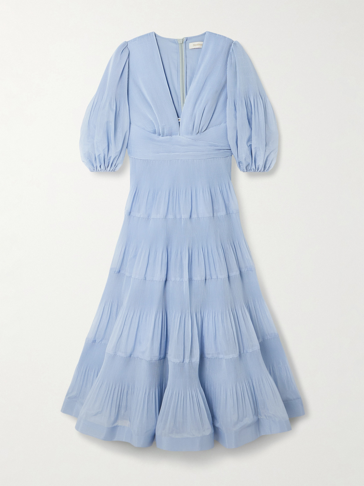 Tiered Plissé Silk-organza Midi Dress - Blue