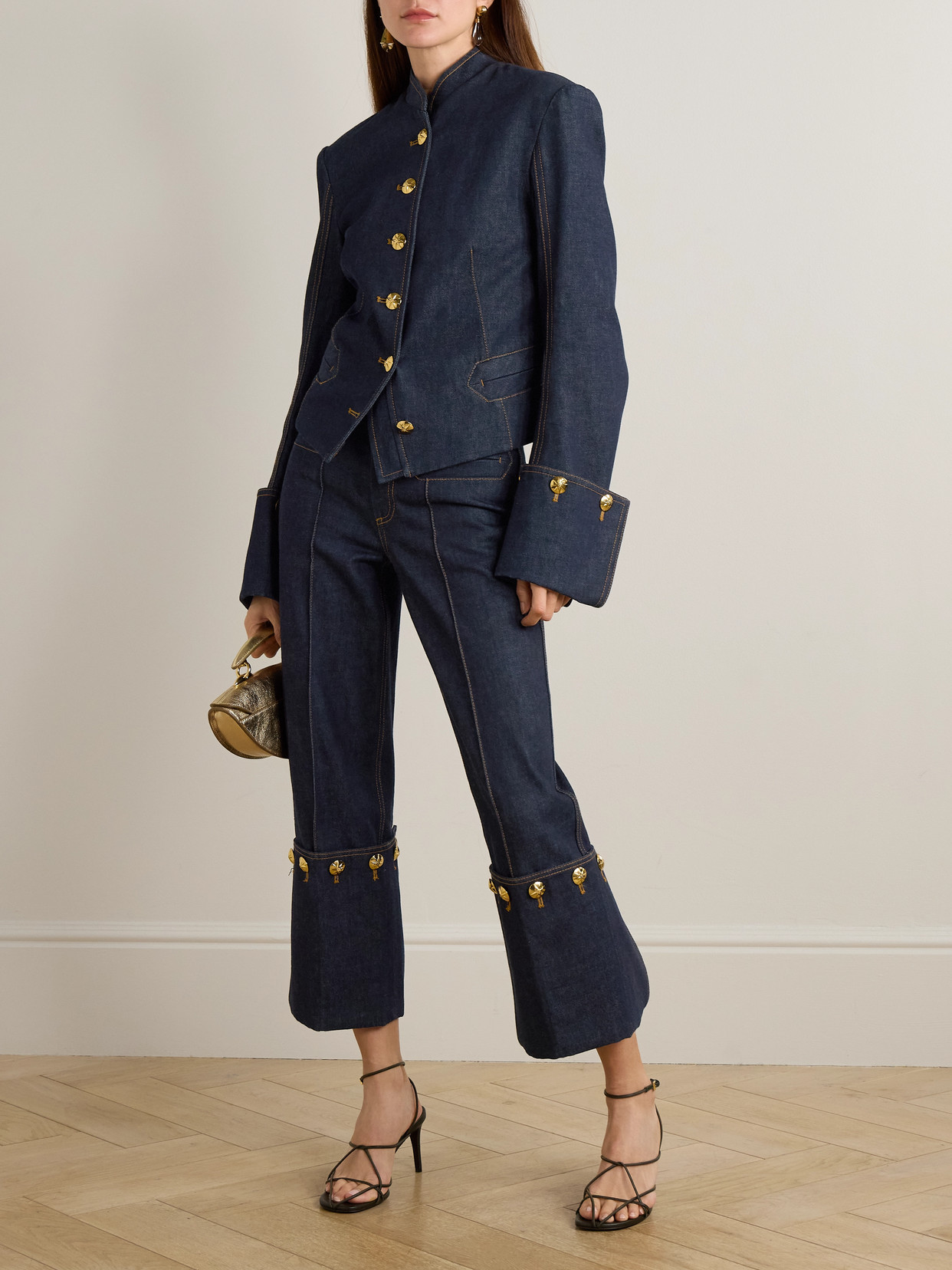Button-embellished Denim Jacket - Blue