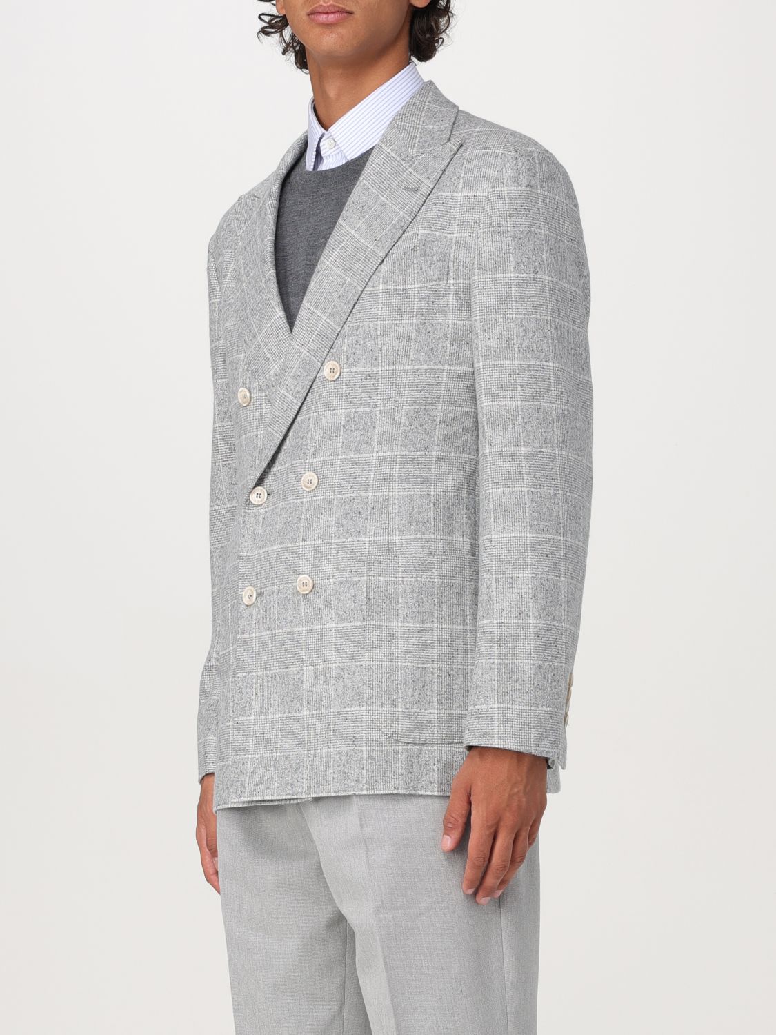 Single-breasted checked blazer - White