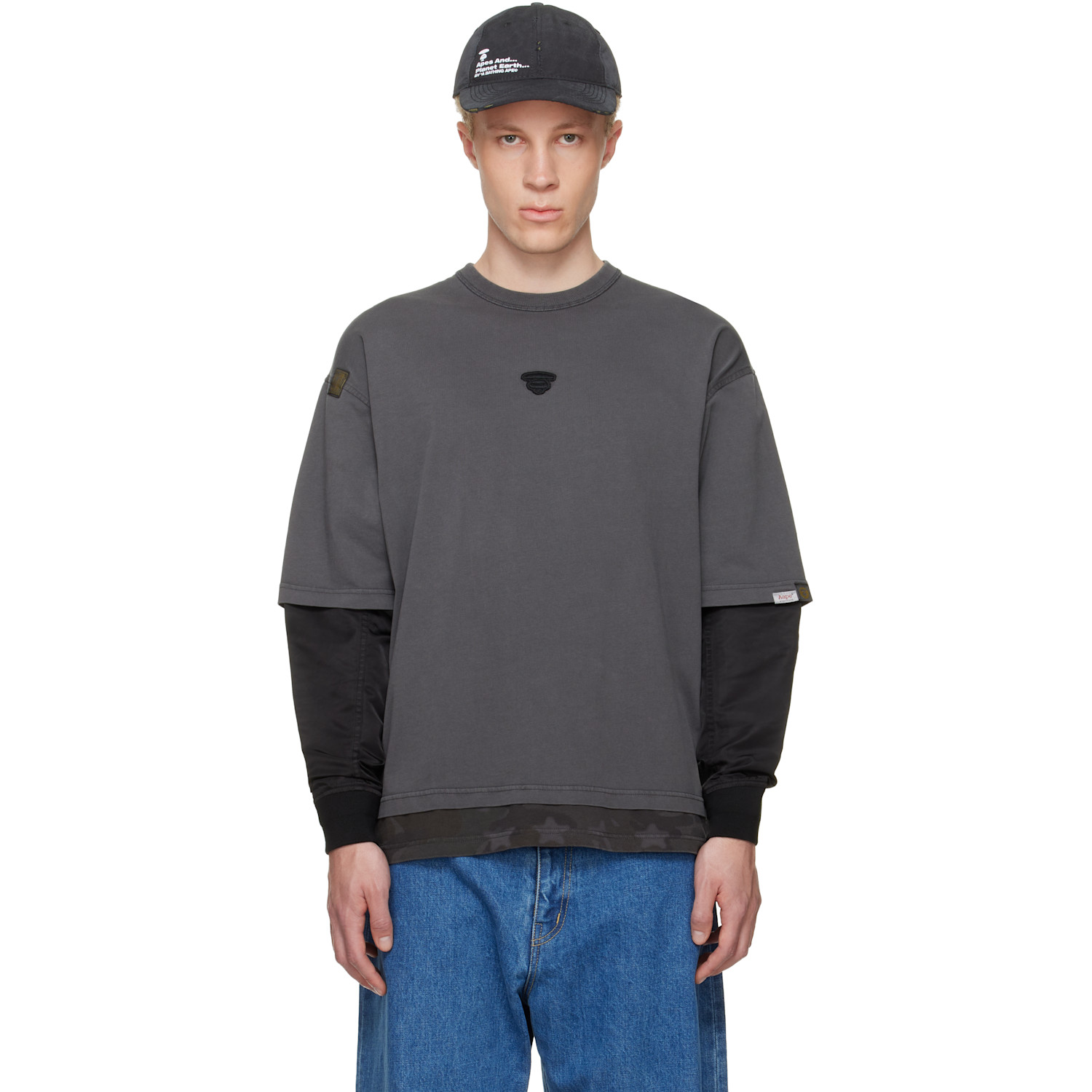 Gray Moonface Logo Long Sleeve T-shirt