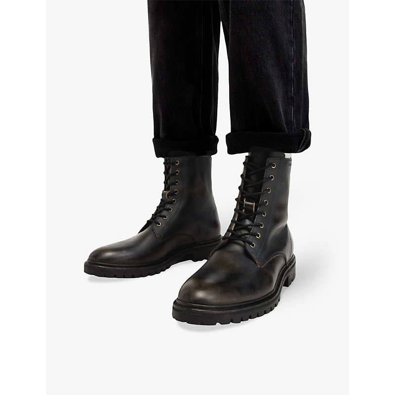 Mens Dark Brown Tobias Lace-up Leather Ankle Boots