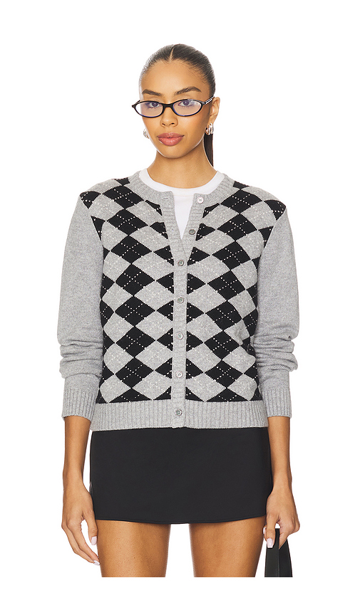 GUIZIO Relaxed Argyle Cardigan in Grey. XXS. Also in