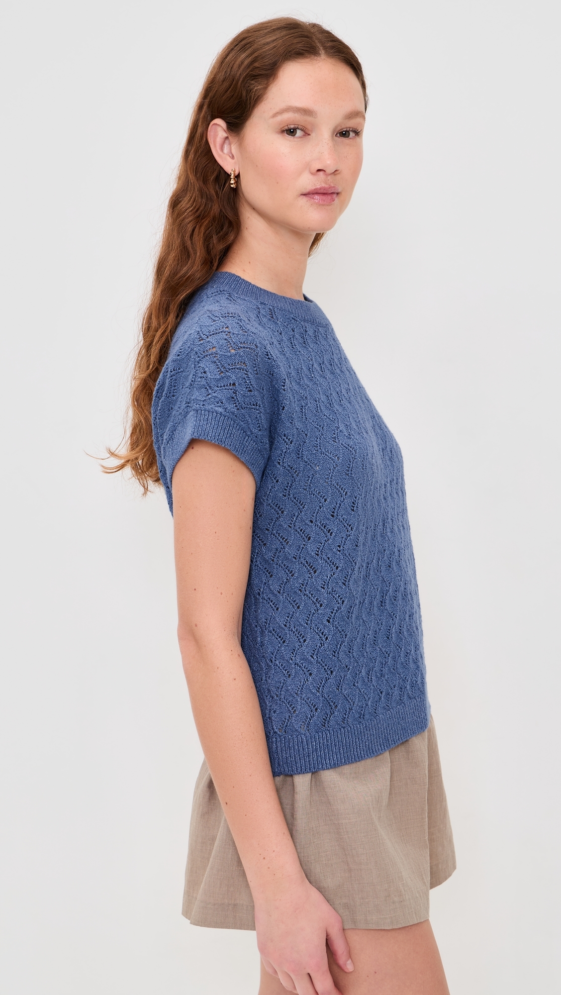 Manae Pointelle Knit Top Bijou Blue