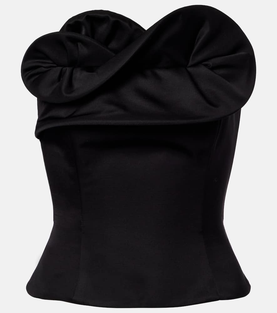 Ruffled wool and silk bustier top