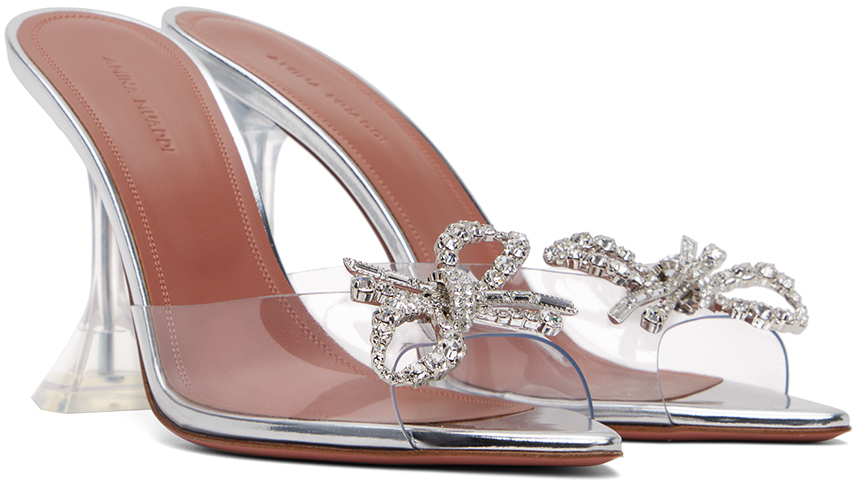Amina Muaddi Transparent Rosie Glass Slipper Heeled Sandals